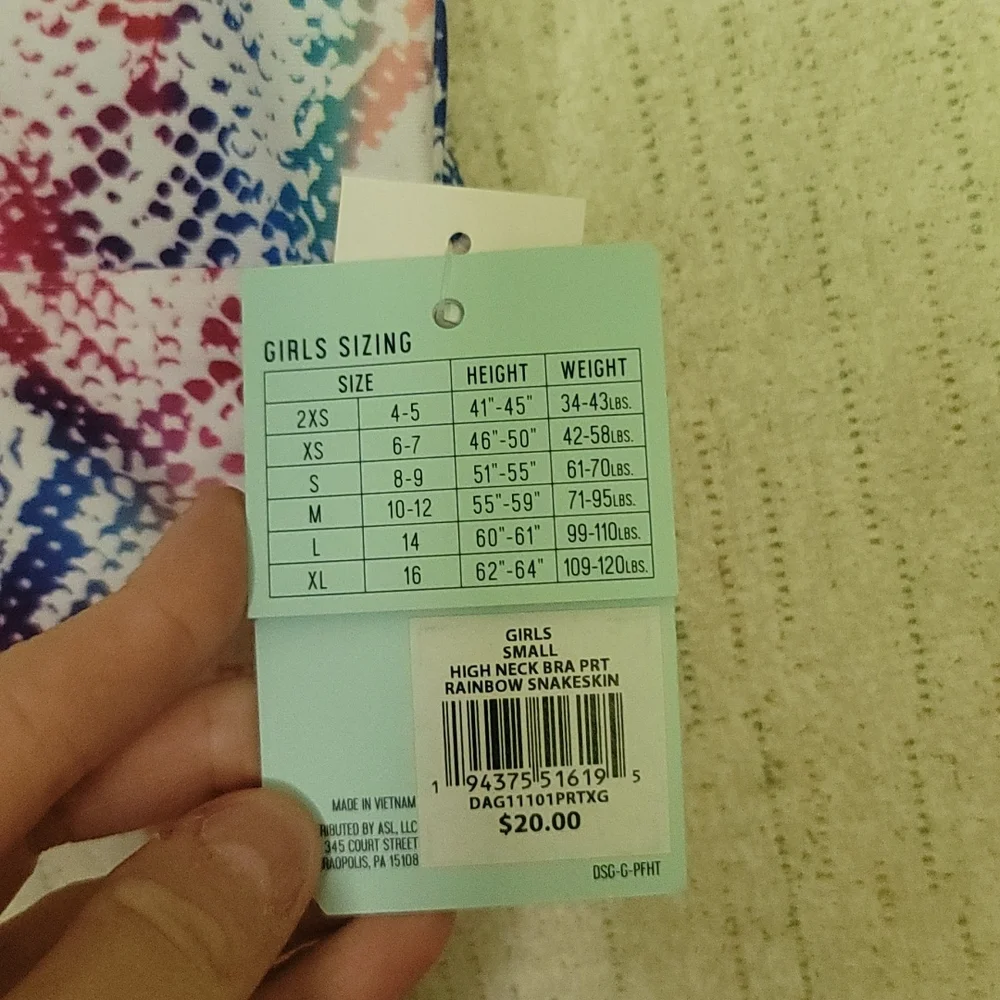 DSG DICKS SPORTING GOODS GIRLS HIGH NECK SPORTS BRA:RAINBOW SNAKESKIN:NWT: SZ S